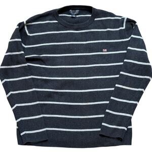 Polo Jeans Co. Ralph Lauren Men's Dark & Light Gray Striped Ribbed Sweater Large